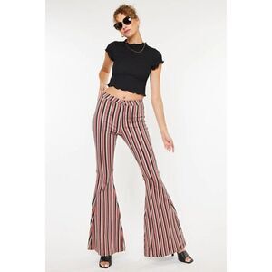 Kancan Jeans Women Size 3/25 Jaqueline High Rise Super Flare Pants Striped Multi